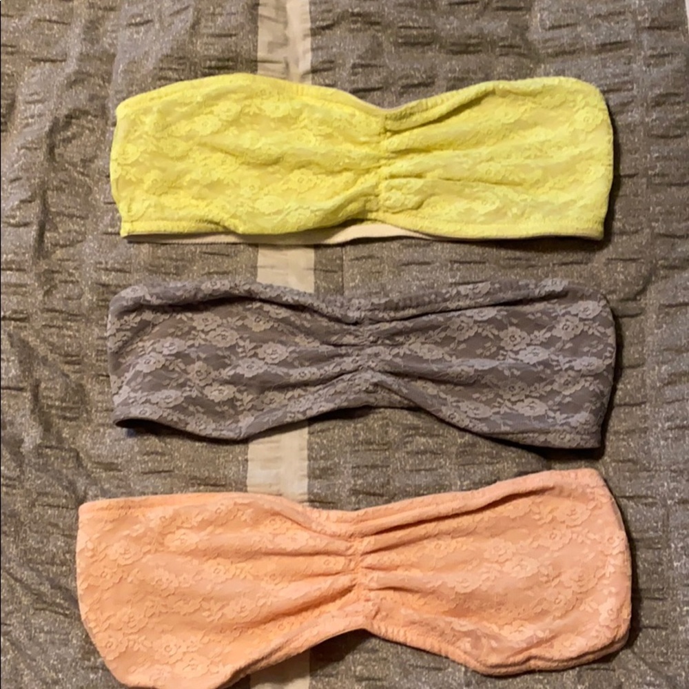 Set of three pink lace bandeau